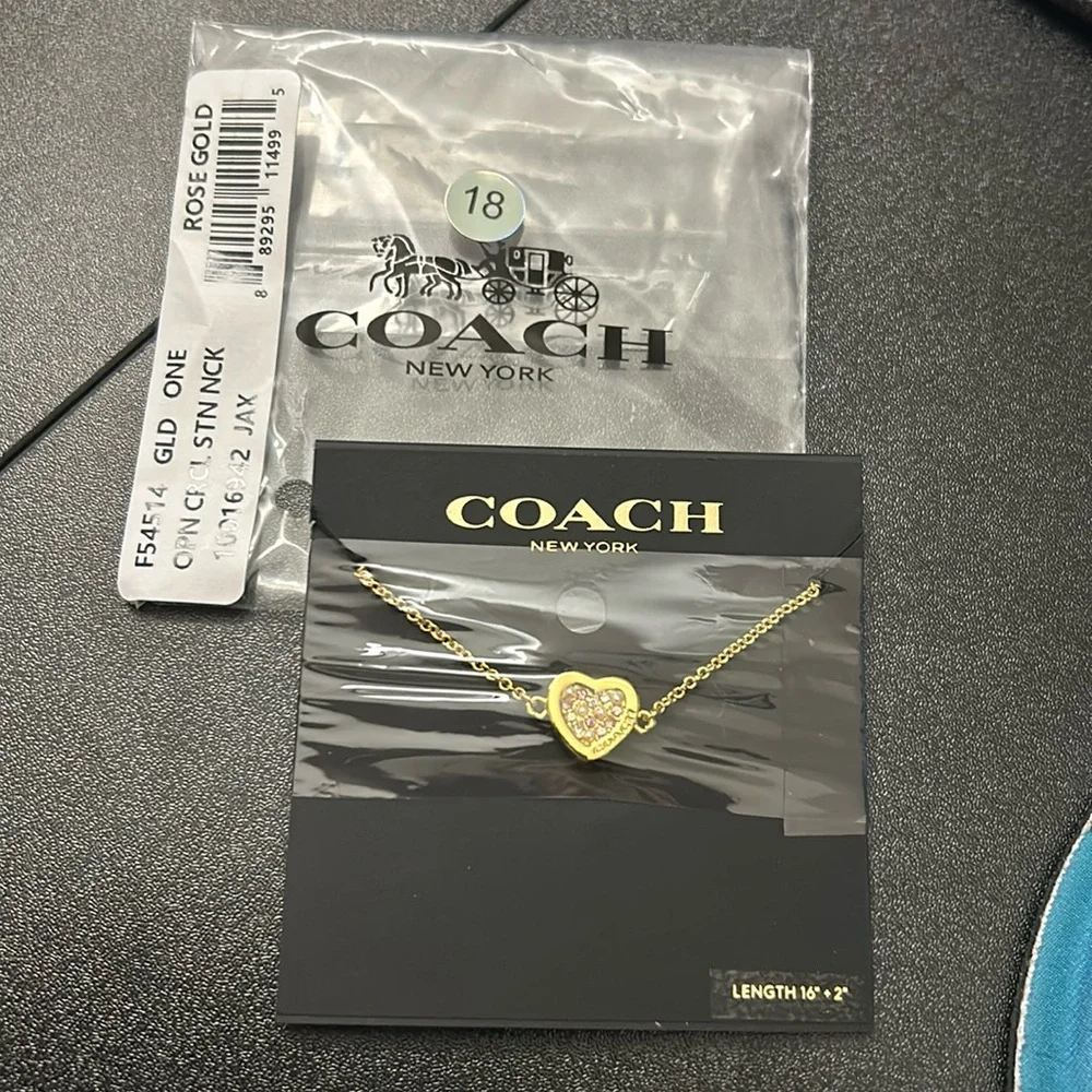 Coach Rose Gold Heart Studded Necklace - Picture 1 of 4
